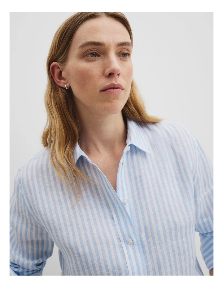 Organically Grown Linen Stripe Shirt in Soft Blue image 5