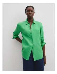 Organically Grown Linen Shirt in Jade Green