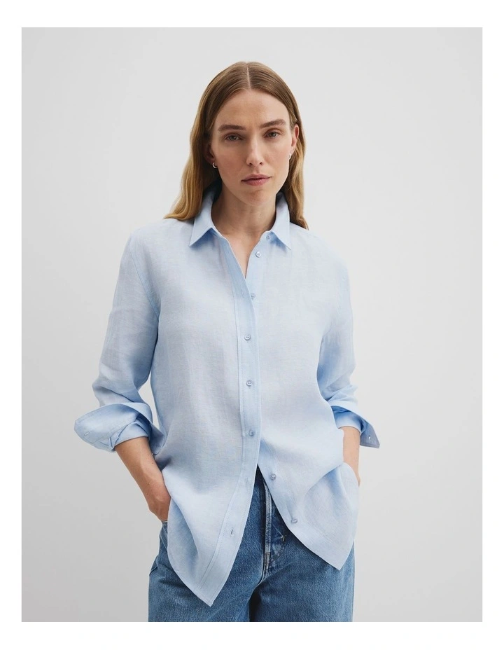 Organically Grown Linen Shirt in Chambray Blue image 1