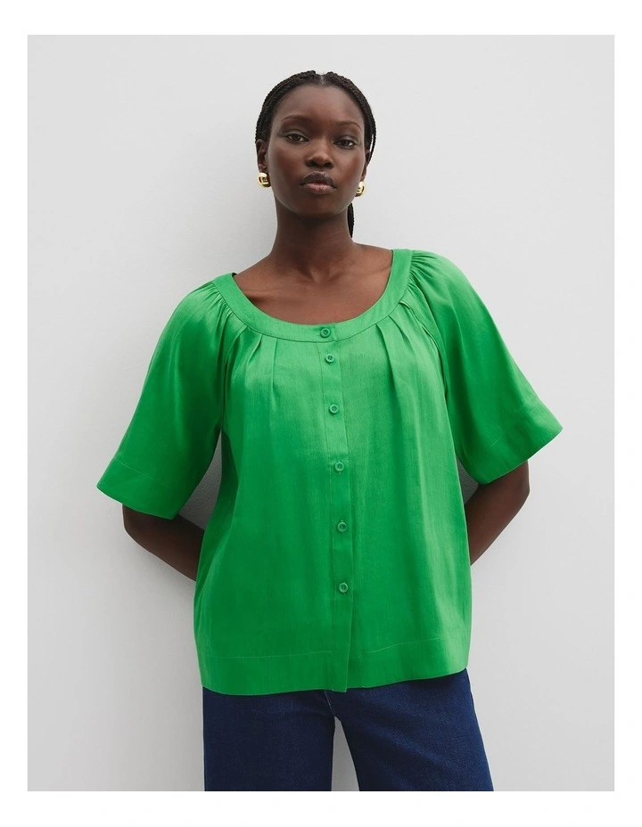 Round Neck Soft Blouse in Jade Green image 1