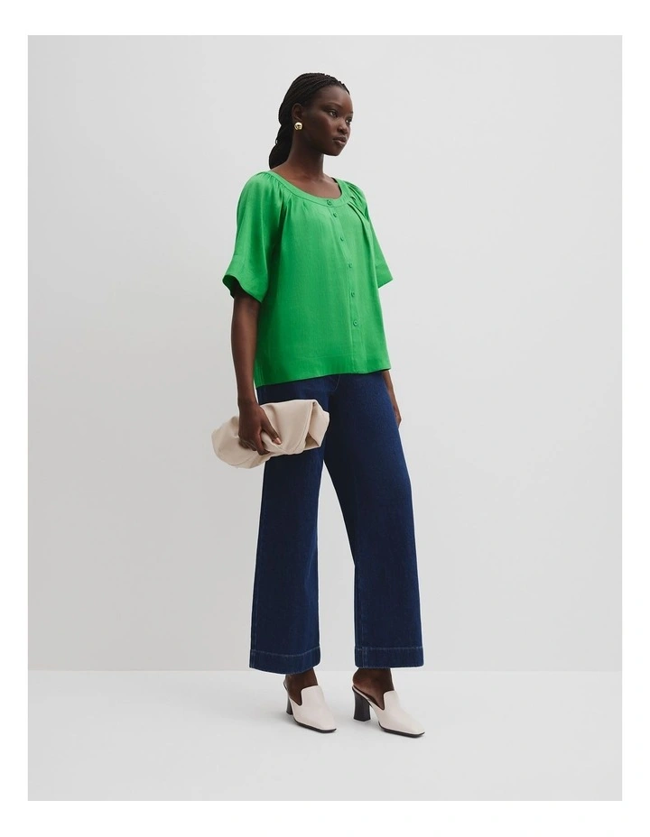 Round Neck Soft Blouse in Jade Green image 3
