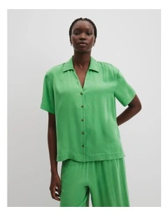 Short Sleeve Cupro Shirt in Jade Green