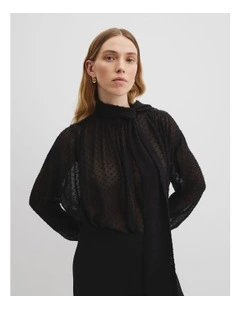 Flock Spot Blouse in Black