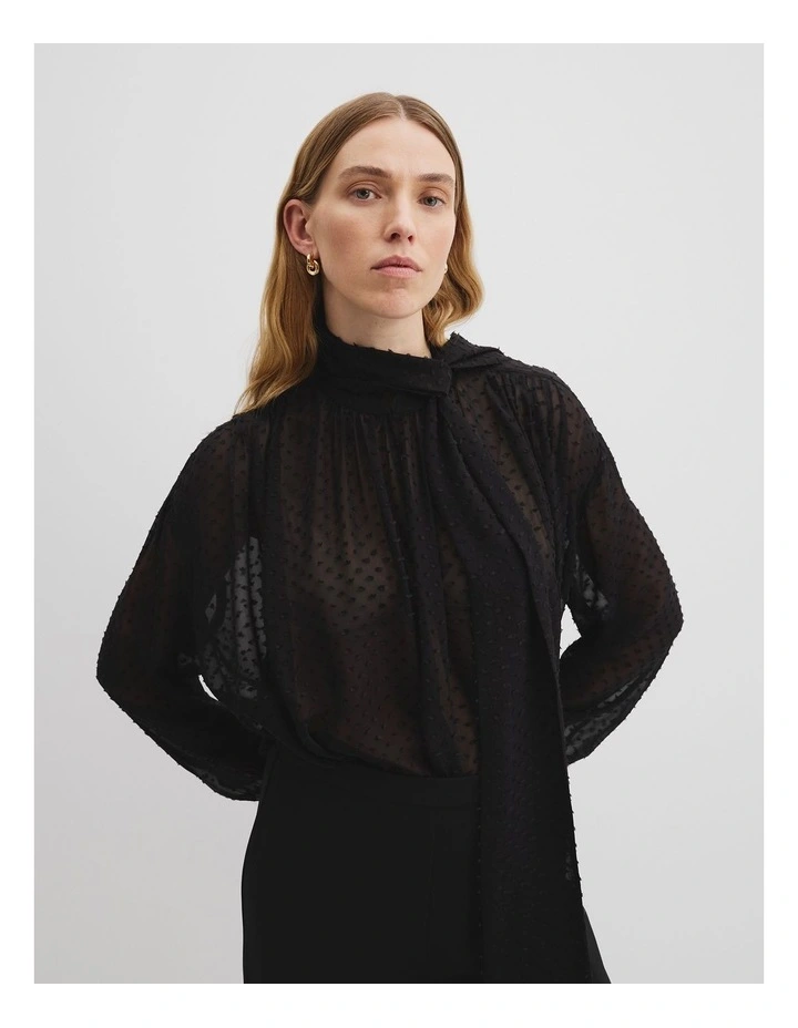 Flock Spot Blouse in Black image 1