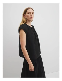 Soft Gathered Drape Top in Black