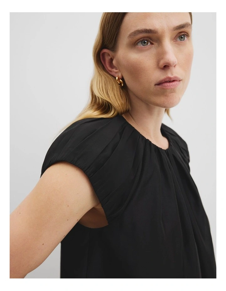 Soft Gathered Drape Top in Black image 2