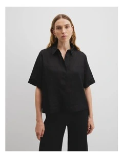 Panelled Crop Popover Shirt in Black
