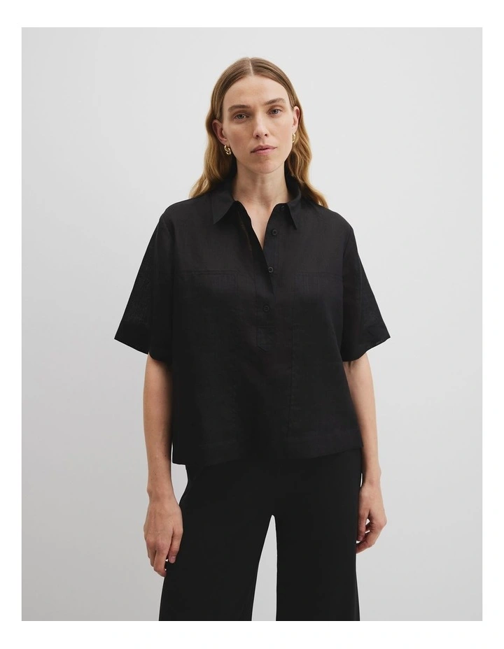 Panelled Crop Popover Shirt in Black image 1