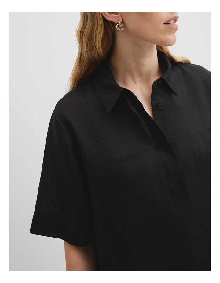 Panelled Crop Popover Shirt in Black image 2