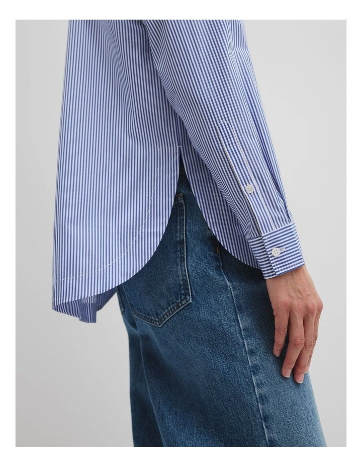 Organically Grown Cotton Stripe Poplin Shirt in Navy image 2