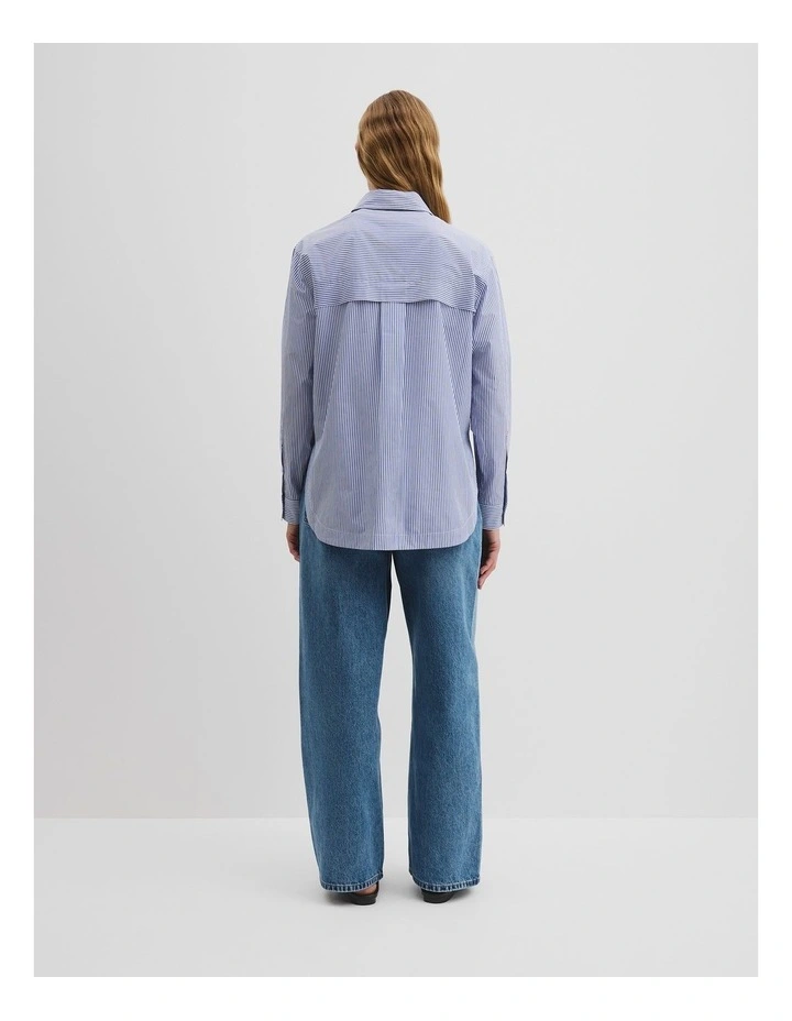 Organically Grown Cotton Stripe Poplin Shirt in Navy image 4