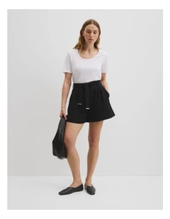 Organically Grown Linen Tuck Front Short in Black