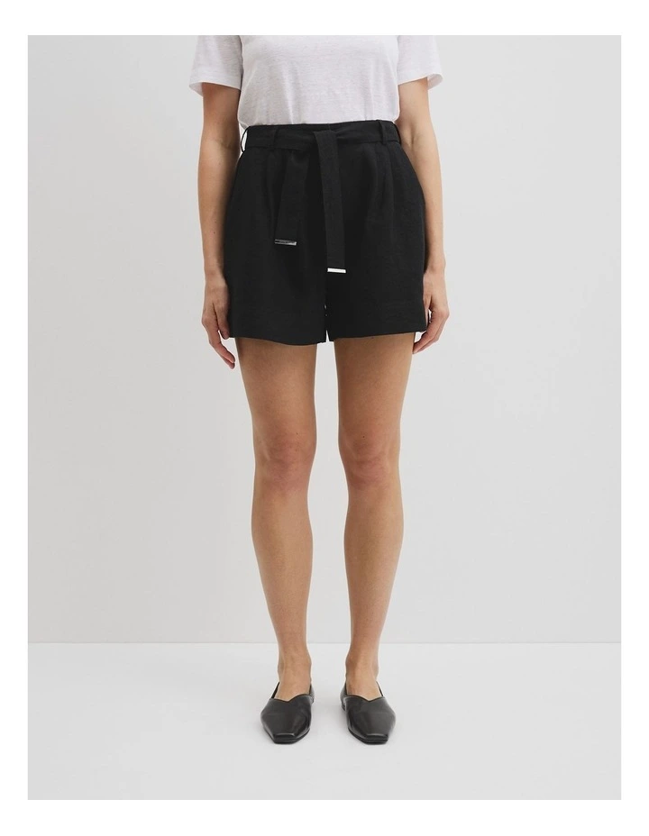 Organically Grown Linen Tuck Front Short in Black image 2