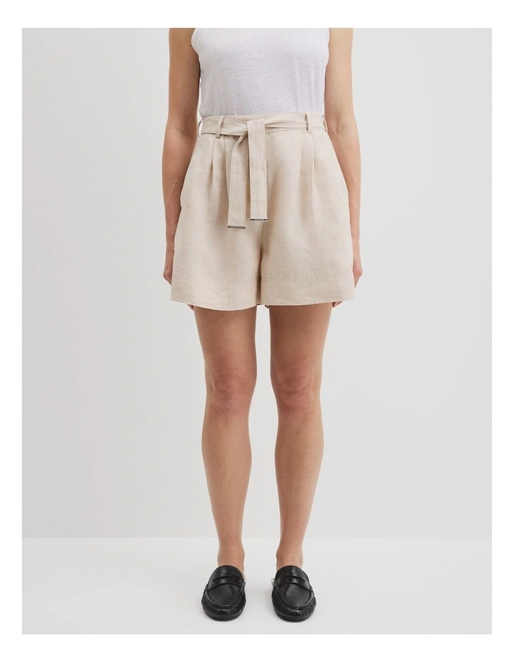 Organically Grown Linen Tuck Front Short in Sand image 2
