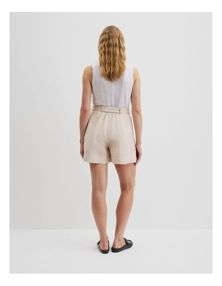 Organically Grown Linen Tuck Front Short in Sand image 4