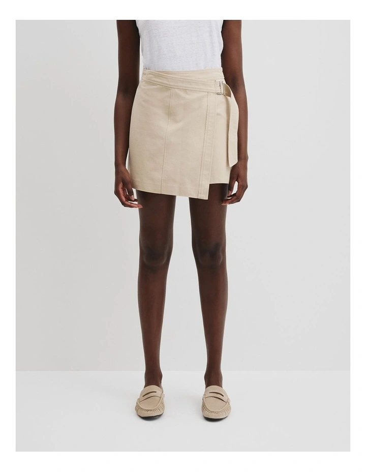 Organically Grown Cotton Wrap Mini Skirt in Crema image 2