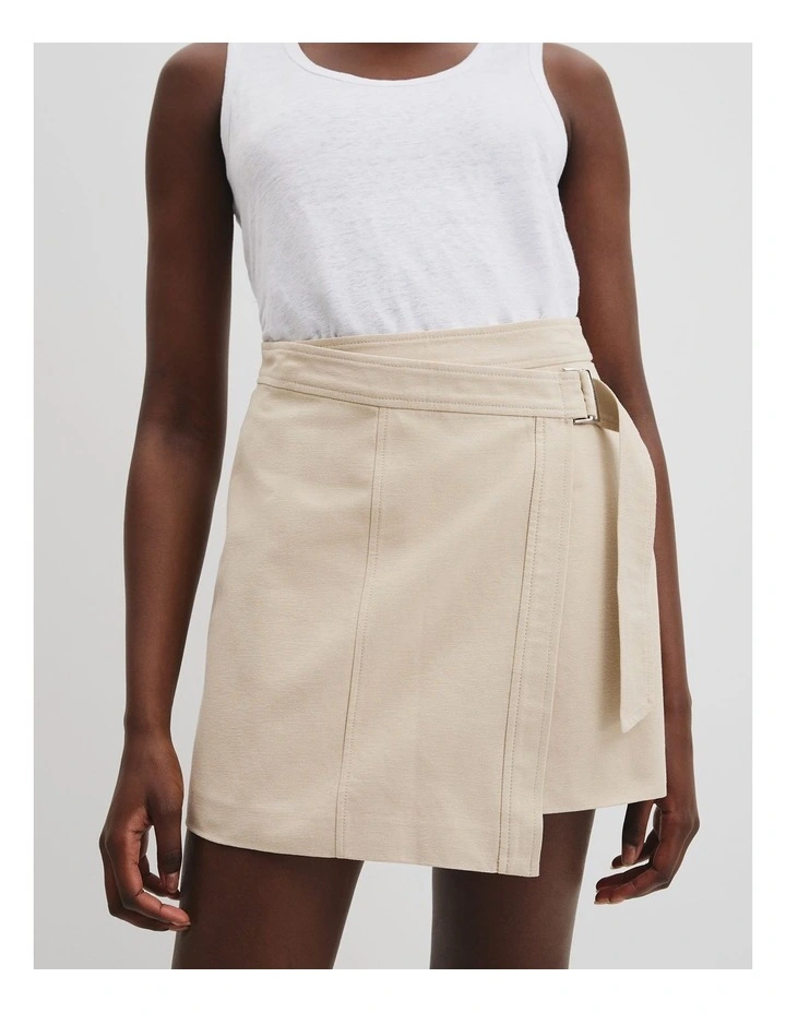 Organically Grown Cotton Wrap Mini Skirt in Crema image 3