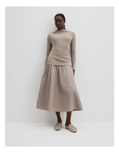 Mix Media Knit Skirt in Taupe