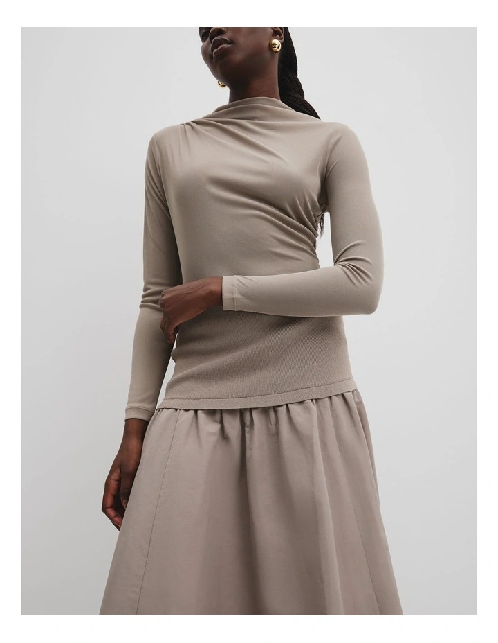 Mix Media Knit Skirt in Taupe image 3