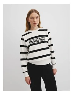 Verified Australian Cotton Stripe Heritage Sweat in Black Stripe