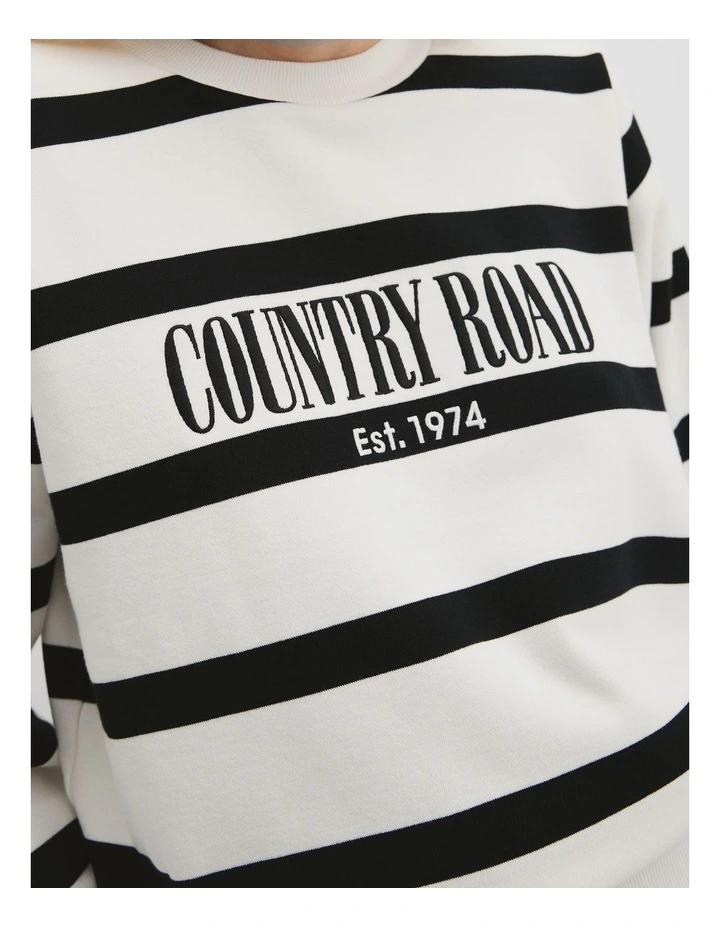 Verified Australian Cotton Stripe Heritage Sweat in Black Stripe image 2