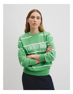 Verified Australian Cotton Stripe Heritage Sweat in Jade Green Stripe