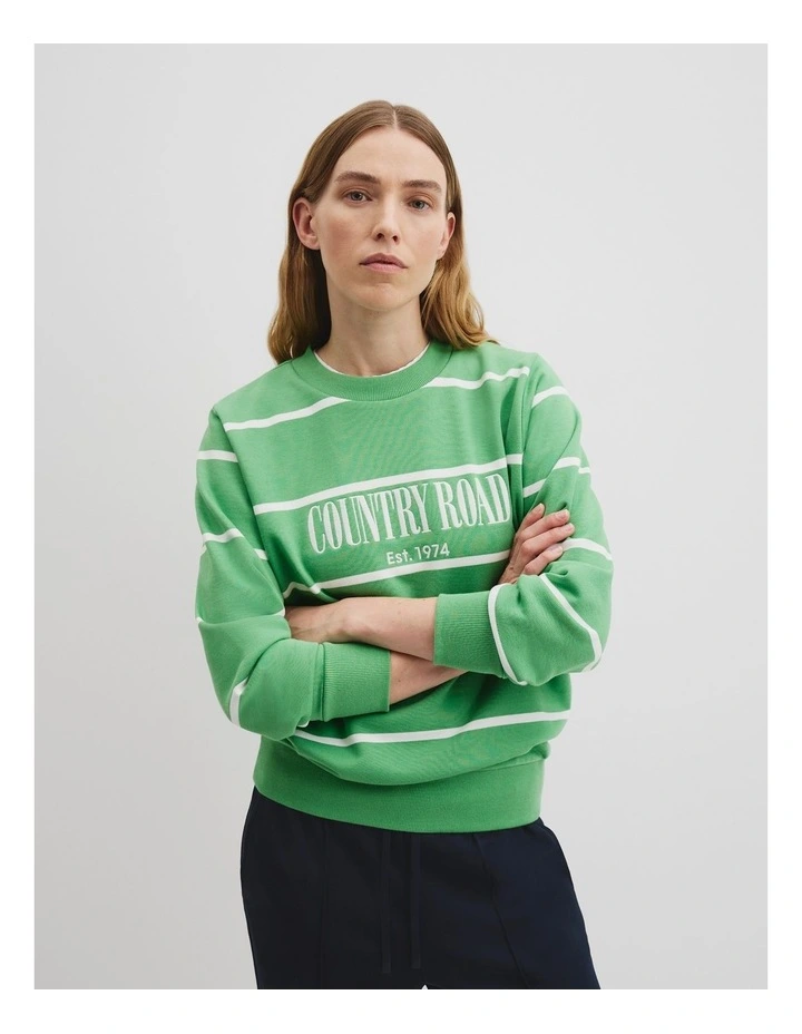 Verified Australian Cotton Stripe Heritage Sweat in Jade Green Stripe image 1