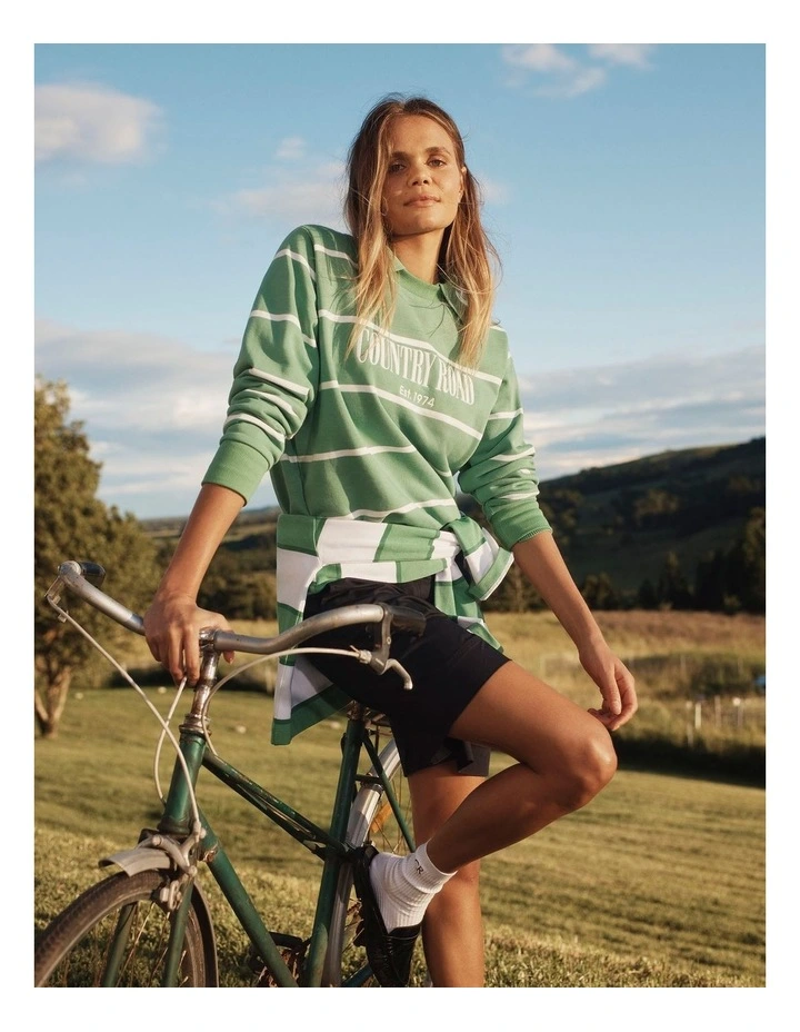 Verified Australian Cotton Stripe Heritage Sweat in Jade Green Stripe image 2