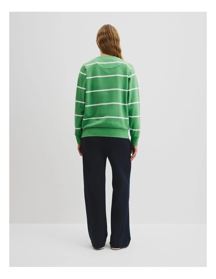 Verified Australian Cotton Stripe Heritage Sweat in Jade Green Stripe image 4