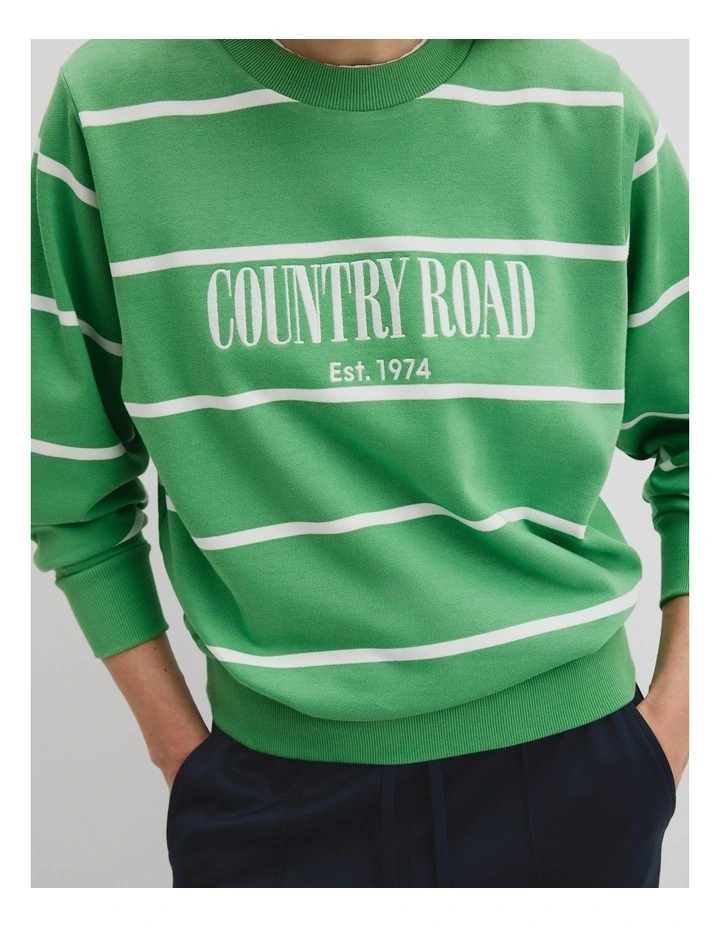 Verified Australian Cotton Stripe Heritage Sweat in Jade Green Stripe image 5