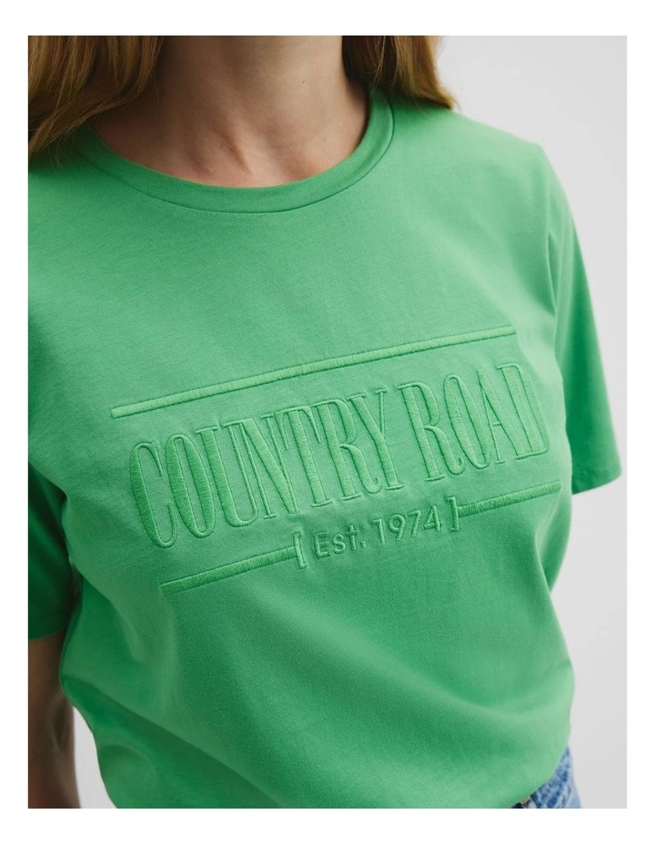 Verified Australian Cotton Heritage Embroidered T-shirt in Jade Green image 2