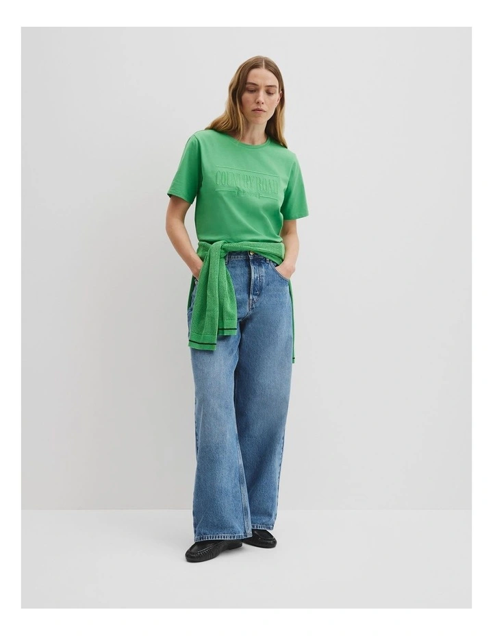 Verified Australian Cotton Heritage Embroidered T-shirt in Jade Green image 3