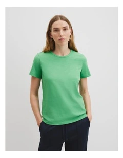 Australian Good Earth Cotton Slub Short Sleeve T-shirt in Jade Green