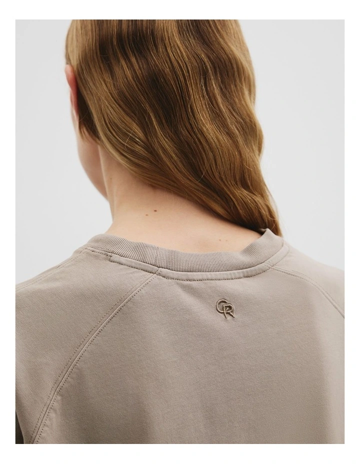 Australian Cotton Long Sleeve Relaxed T-shirt in Taupe image 2
