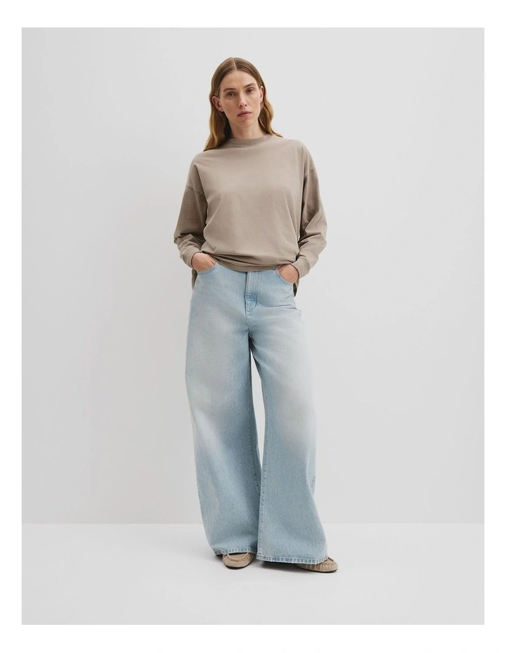 Australian Cotton Long Sleeve Relaxed T-shirt in Taupe image 3