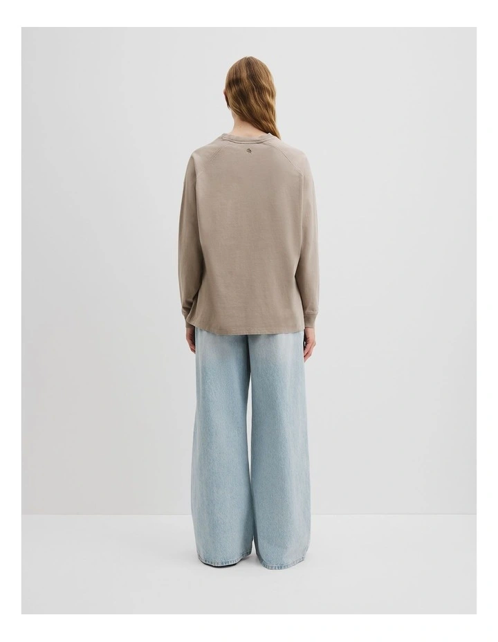 Australian Cotton Long Sleeve Relaxed T-shirt in Taupe image 4