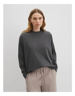 Australian Cotton Long Sleeve Relaxed T-shirt in Washed Black