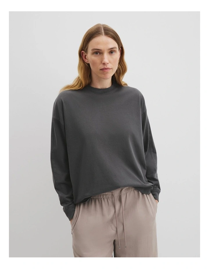Australian Cotton Long Sleeve Relaxed T-shirt in Washed Black image 1