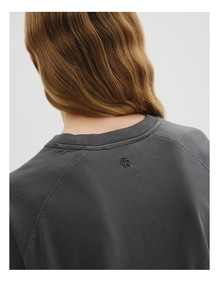 Australian Cotton Long Sleeve Relaxed T-shirt in Washed Black image 2
