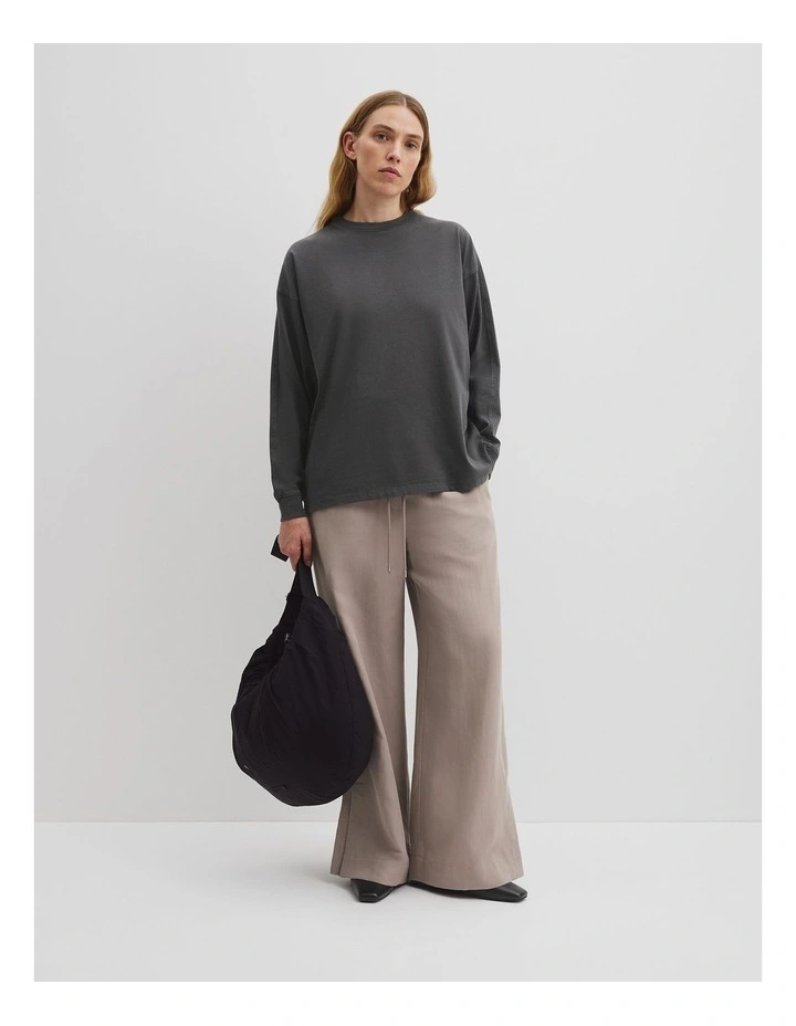Australian Cotton Long Sleeve Relaxed T-shirt in Washed Black image 3