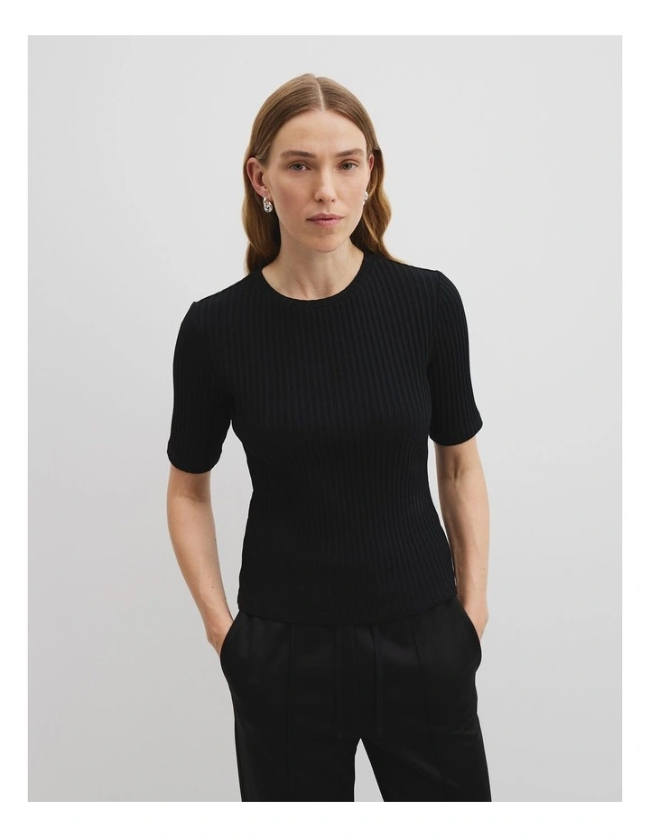 Short Sleeve Rib T-shirt in Black image 3