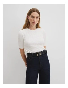 Short Sleeve Rib T-shirt in White