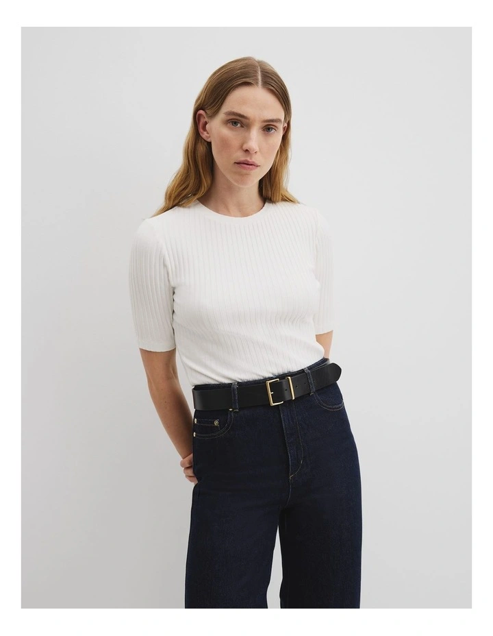 Short Sleeve Rib T-shirt in White image 1