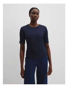 Short Sleeve Rib T-shirt in Navy