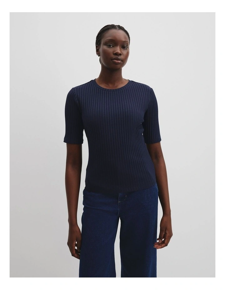 Short Sleeve Rib T-shirt in Navy image 1