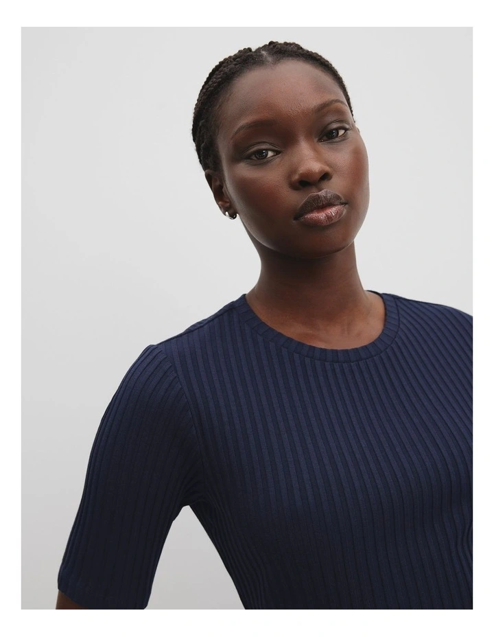 Short Sleeve Rib T-shirt in Navy image 3