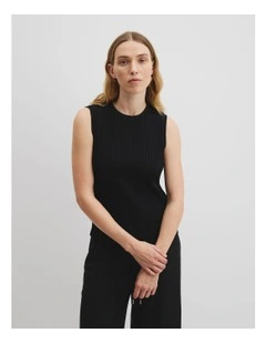 High Neck Rib Tank in Black