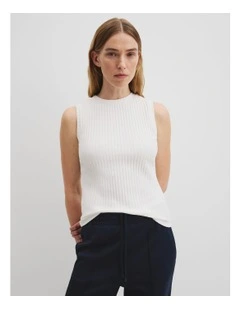 High Neck Rib Tank in White