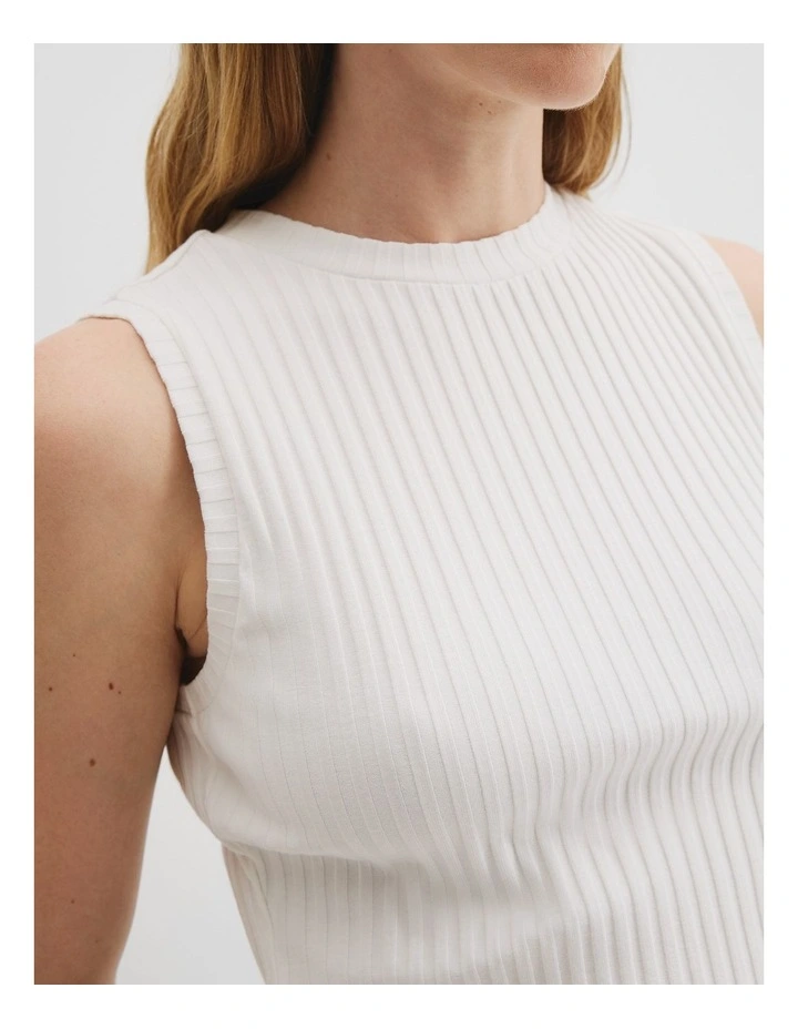 High Neck Rib Tank in White image 2