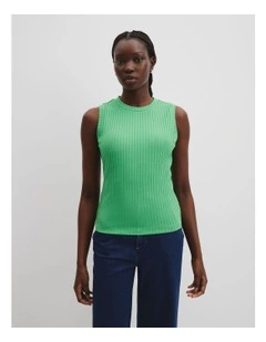 High Neck Rib Tank in Jade Green